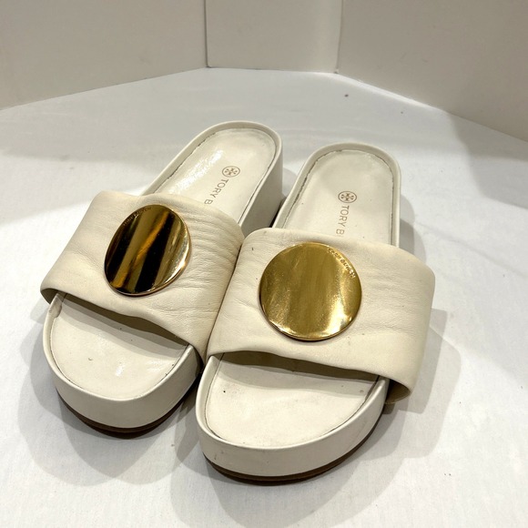 Tory Burch Patos Platform Slide Shoes Ivory Size 9 Style 81034 - Picture 1 of 7